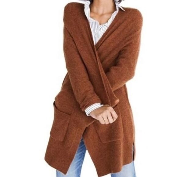 Madewell Kent Espresso Brown Longline Knit Cardigan Sweater S - Picture 2 of 5